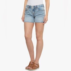 NEW True Religion Jayde Big T Jean Shorts Mid Rise Raw Hem Blue Women's Size 29